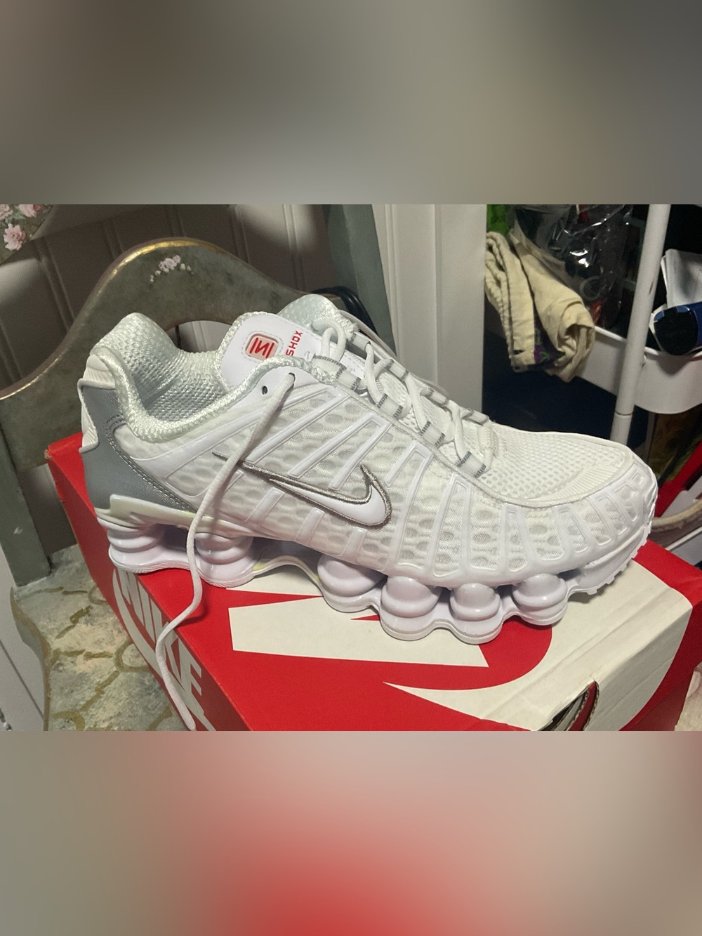 Nike White Metallic Silver Shox TL Box Label